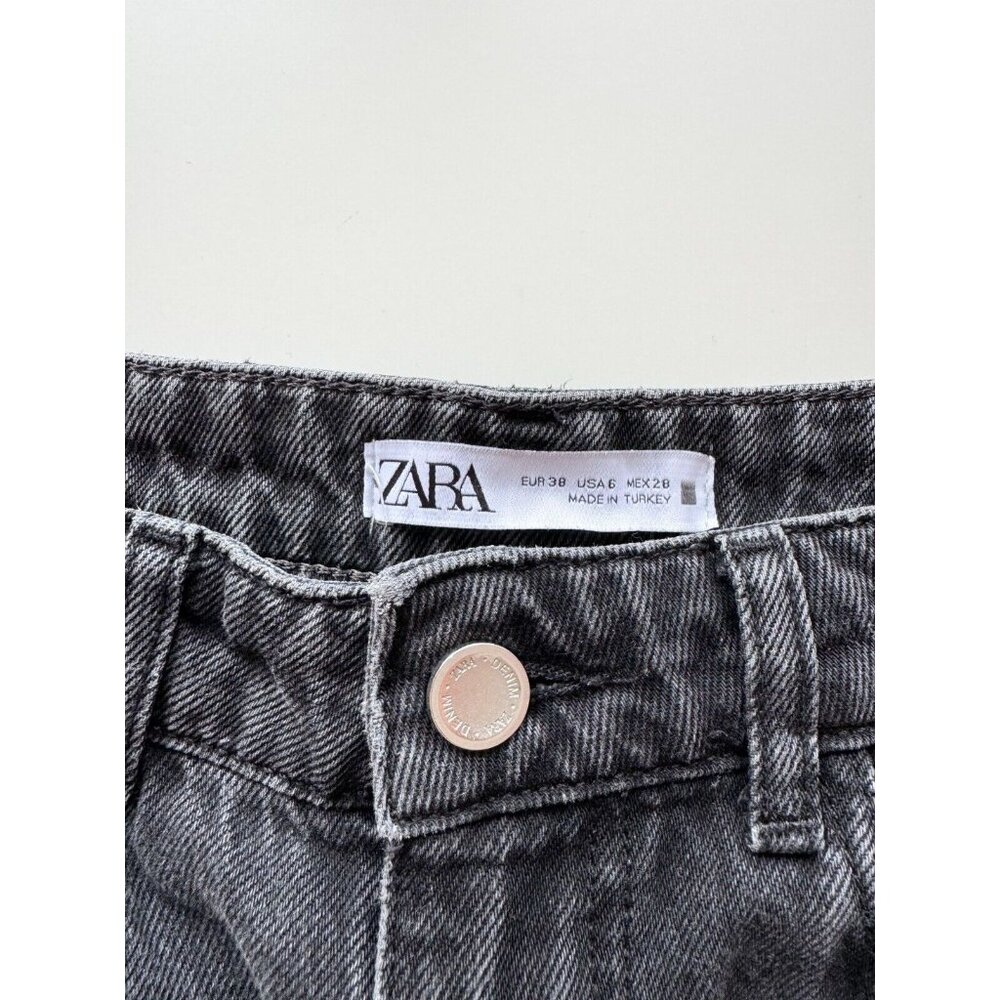 ZARA Vintage Black Denim High Rise Loose Wide Leg Ankle Jeans, Size 6/28 - Picture 10 of 11